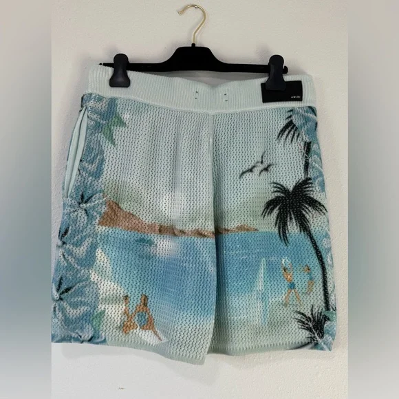NWT Amiri Paradise Crochet Shorts in Cerulean